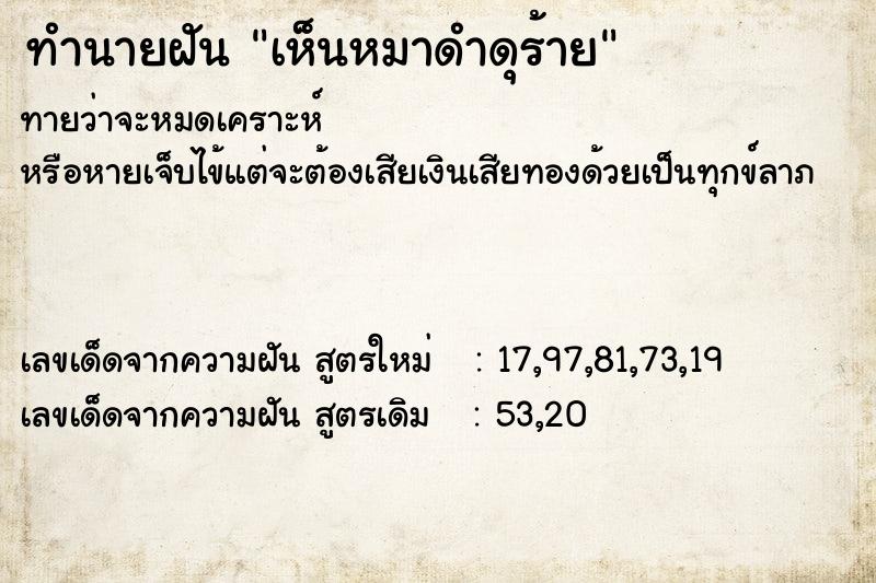 ทำนายฝันเห็นหมาดำดุร้าย ทำนายฝันทำนายฝันเห็นหมาดำดุร้าย