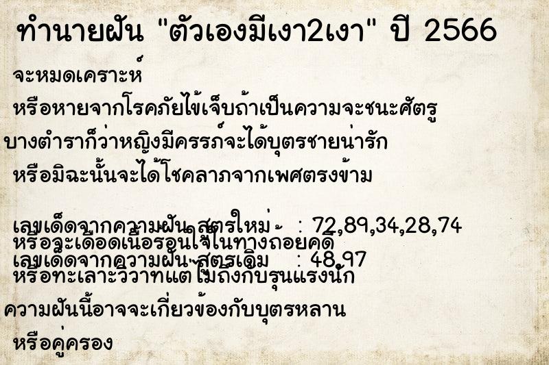 ทำนายฝัน ตัวเองมีเงา2เงา