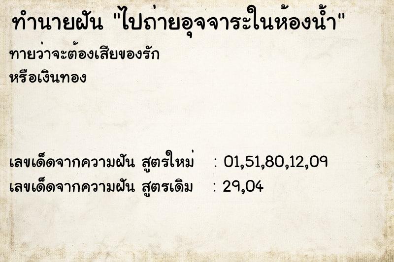 ทำนายฝันไปถ่ายอุจจาระในห้องน้ำ ทำนายฝันทำนายฝันไปถ่ายอุจจาระในห้องน้ำ