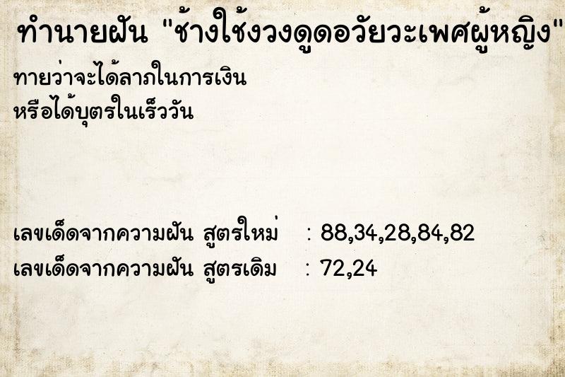 ทำนายฝันช้างใช้งวงดูดอวัยวะเพศผู้หญิง ทำนายฝันทำนายฝันช้างใช้งวงดูดอวัยวะเพศผู้หญิง