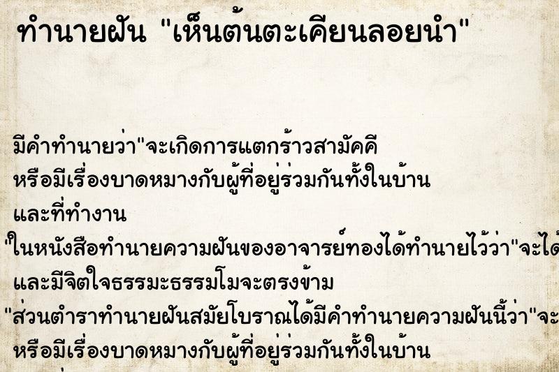 ทำนายฝัน เห็นต้นตะเคียนลอยนำ ทำนายฝัน เห็นต้นตะเคียนลอยนำ