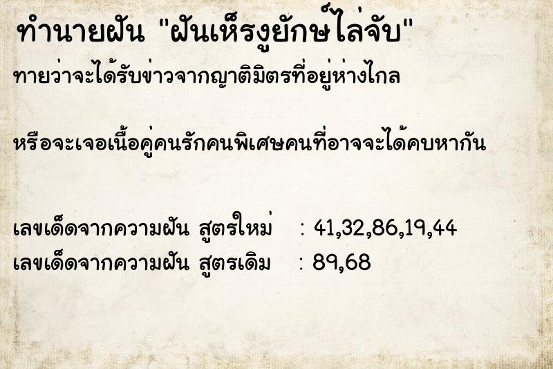 ทำนายฝันฝันเห็รงูยักษ์ไล่จับ ทำนายฝันทำนายฝันฝันเห็รงูยักษ์ไล่จับ