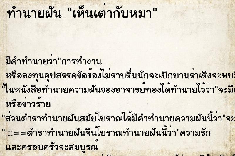 ทำนายฝัน เห็นเต่ากับหมา ตำราโบราณ แม่นที่สุดในโลก