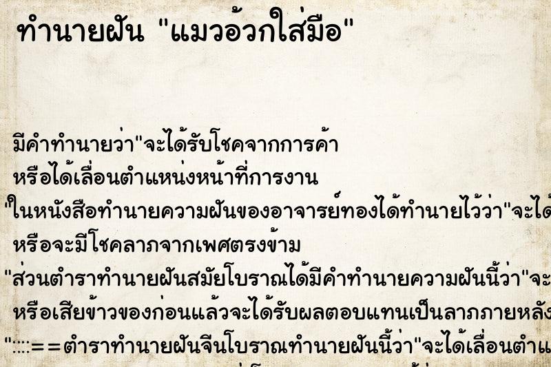 ทำนายฝันทำนายฝันแมวอ้วกใส่มือ