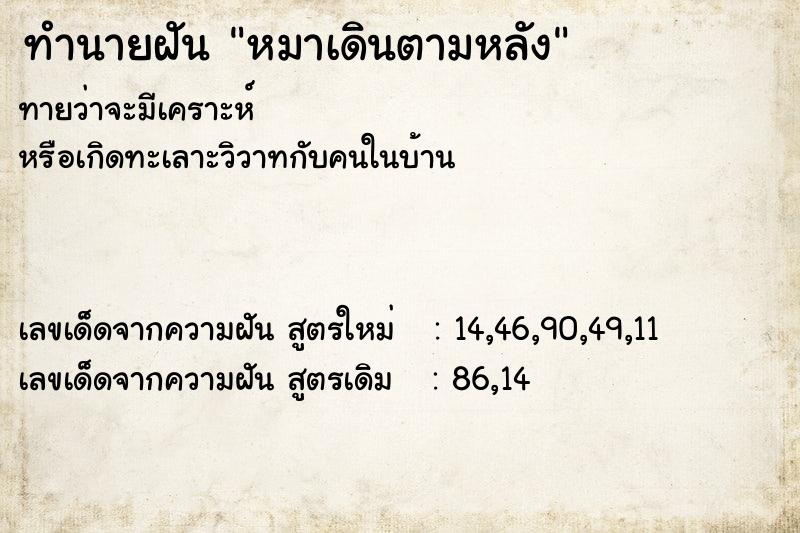 ทำนายฝันหมาเดินตามหลัง ทำนายฝันทำนายฝันหมาเดินตามหลัง