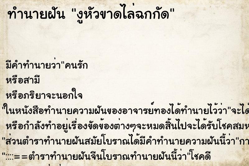 ทำนายฝันงูหัวขาดไล่ฉกกัด ทำนายฝันทำนายฝันงูหัวขาดไล่ฉกกัด