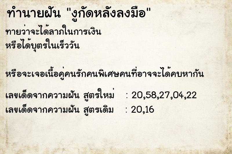 ทำนายฝันทำนายฝันงูกัดหลังลงมือ