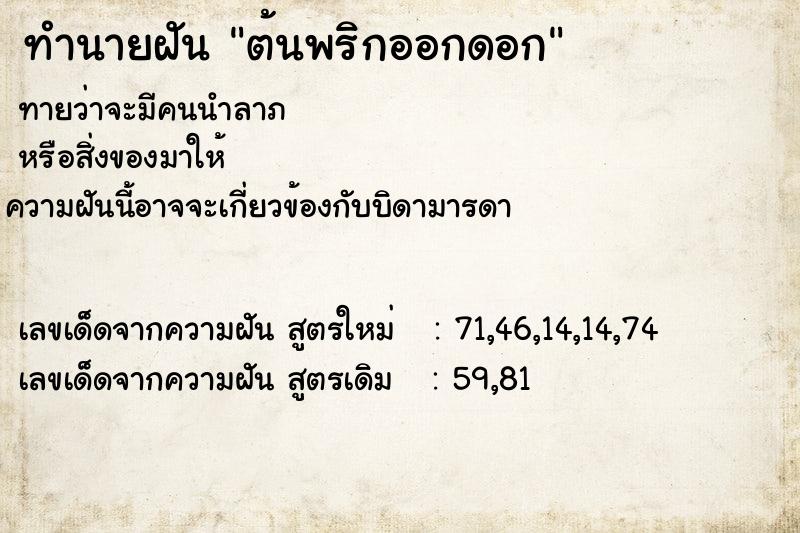 ทำนายฝัน ต้นพริกออกดอก ทำนายฝัน ต้นพริกออกดอก