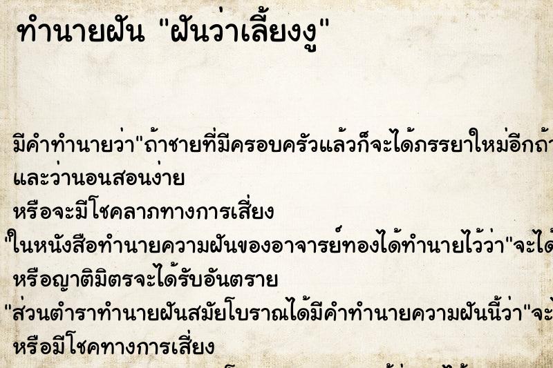 ทำนายฝัน ฝันว่าเลี้ยงงู ทำนายฝัน ฝันว่าเลี้ยงงู