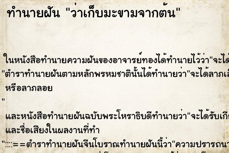 ทำนายฝัน ว่าเก็บมะขามจากต้น ทำนายฝัน ว่าเก็บมะขามจากต้น