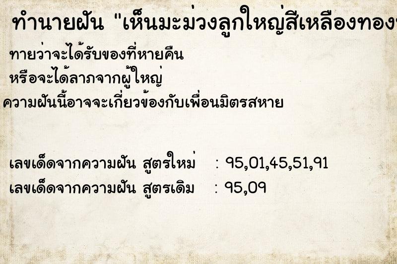 ทำนายฝันเห็นมะม่วงลูกใหญ่สีเหลืองทองบนต้น ทำนายฝันทำนายฝันเห็นมะม่วงลูกใหญ่สีเหลืองทองบนต้น