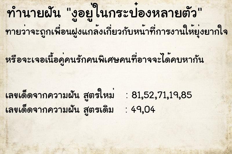 ทำนายฝันทำนายฝันงูอยู่ในกระป๋องหลายตัว