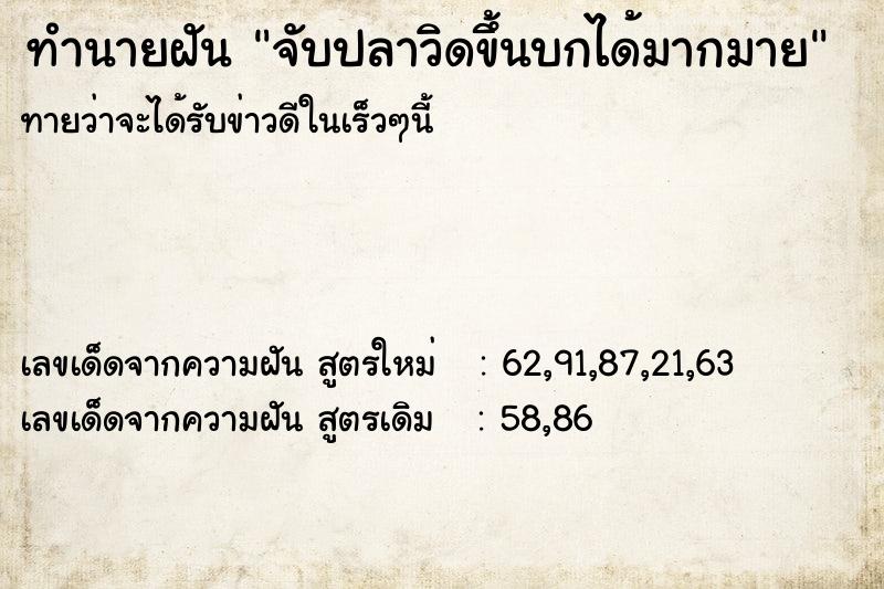ทำนายฝันจับปลาวิดขึ้นบกได้มากมาย ทำนายฝันทำนายฝันจับปลาวิดขึ้นบกได้มากมาย