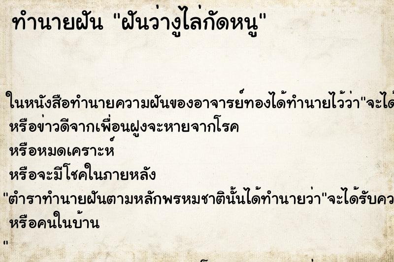 ทำนายฝันฝันว่างูไล่กัดหนู ทำนายฝันทำนายฝันฝันว่างูไล่กัดหนู