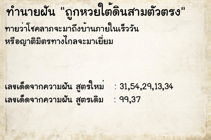 ทำนายฝันทำนายฝันถูกหวยใต้ดินสามตัวตรง