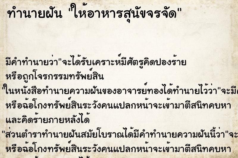 ทำนายฝัน ให้อาหารสุนัขจรจัด ทำนายฝัน ให้อาหารสุนัขจรจัด