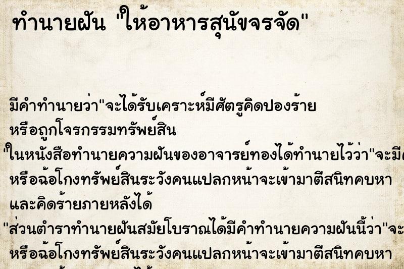 ทำนายฝัน ให้อาหารสุนัขจรจัด ตำราโบราณ แม่นที่สุดในโลก