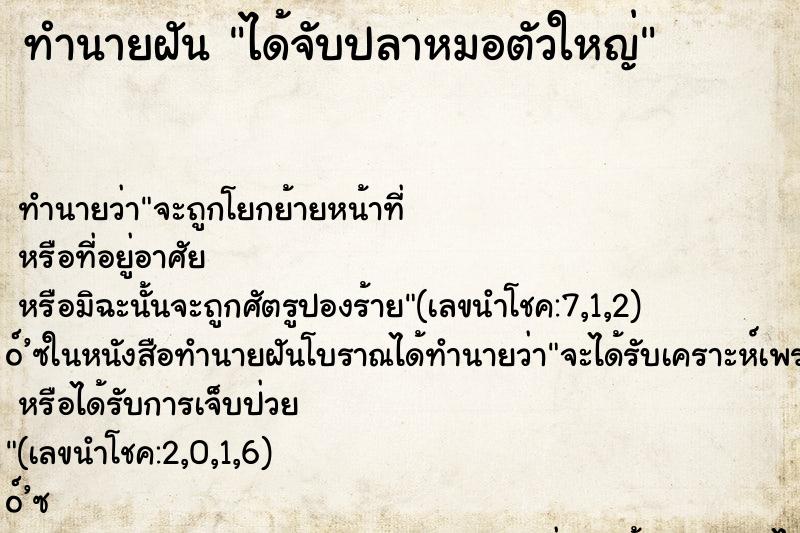 ทำนายฝัน ได้จับปลาหมอตัวใหญ่
