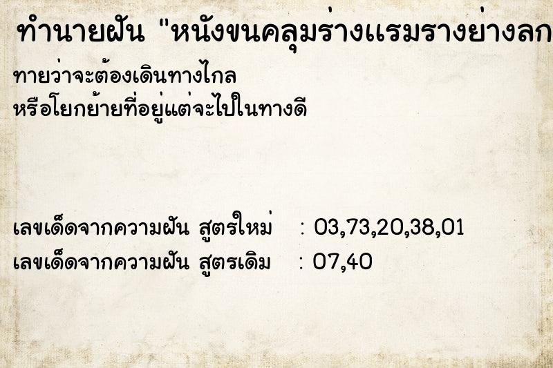 ทำนายฝันหนังขนคลุมร่างเเรมรางย่างลก ทำนายฝันทำนายฝันหนังขนคลุมร่างเเรมรางย่างลก