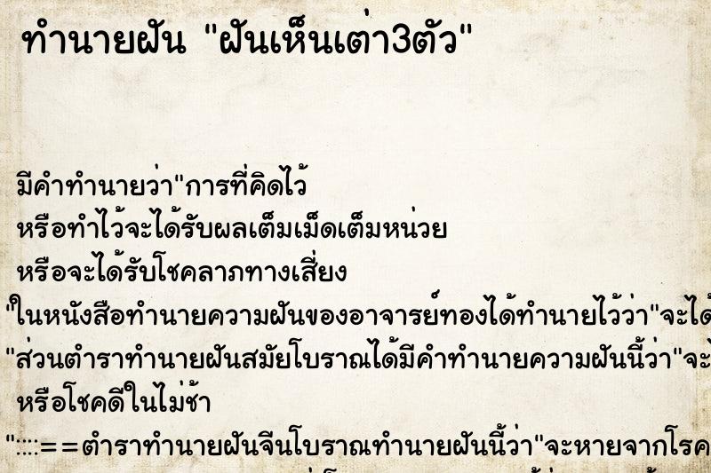 ทำนายฝัน ฝันเห็นเต่า3ตัว ตำราโบราณ แม่นที่สุดในโลก