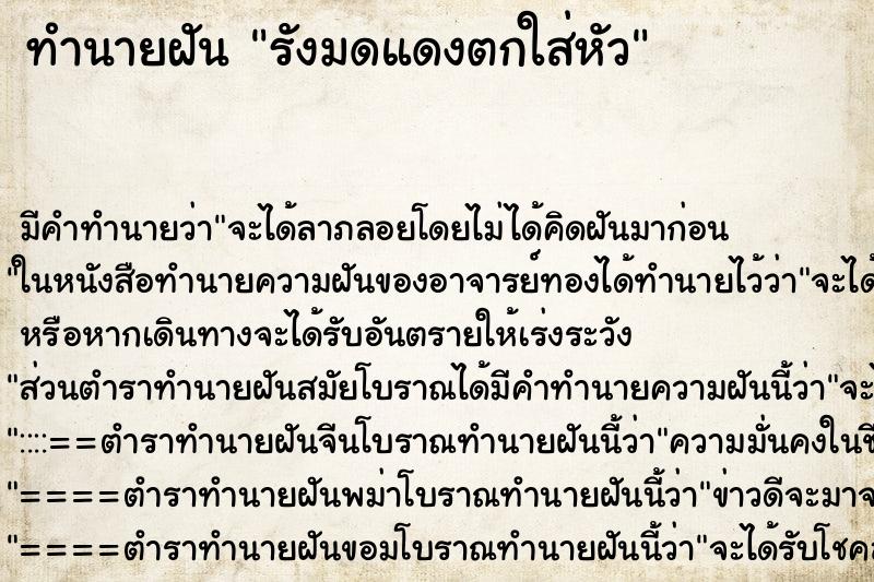 ทำนายฝัน รังมดแดงตกใส่หัว ทำนายฝัน รังมดแดงตกใส่หัว
