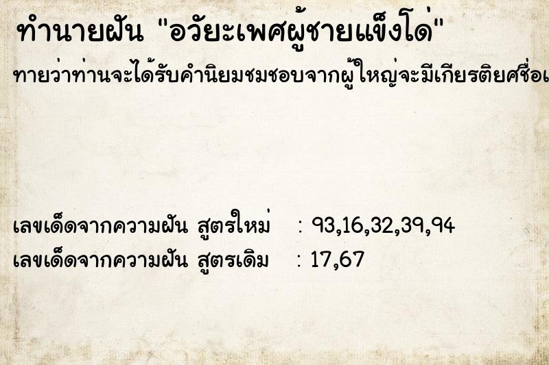 ทำนายฝัน อวัยะเพศผู้ชายแข็งโด่ ทำนายฝัน อวัยะเพศผู้ชายแข็งโด่