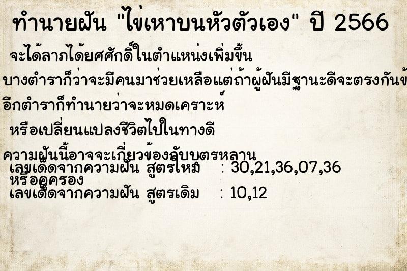 ทำนายฝัน ไข่เหาบนหัวตัวเอง ทำนายฝัน ไข่เหาบนหัวตัวเอง