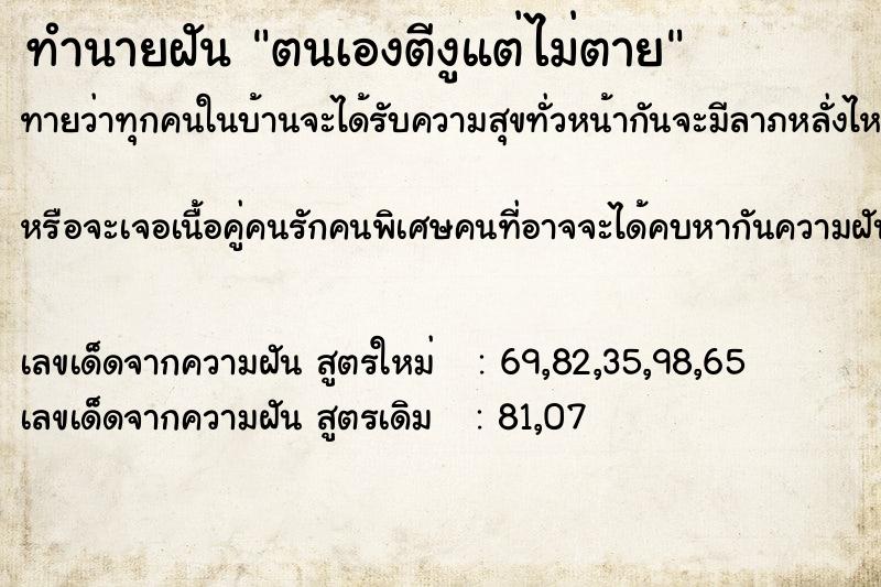 ทำนายฝันตนเองตีงูแต่ไม่ตาย ทำนายฝันทำนายฝันตนเองตีงูแต่ไม่ตาย