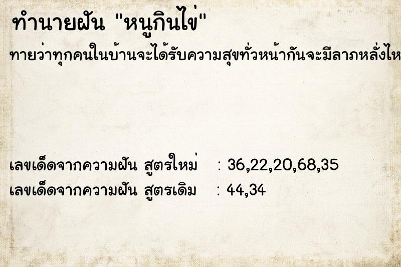 ทำนายฝันหนูกินไข่ ทำนายฝันทำนายฝันหนูกินไข่