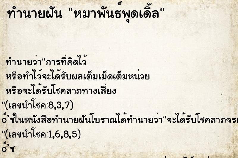 ทำนายฝัน หมาพันธ์พุดเดิ้ล ทำนายฝัน หมาพันธ์พุดเดิ้ล