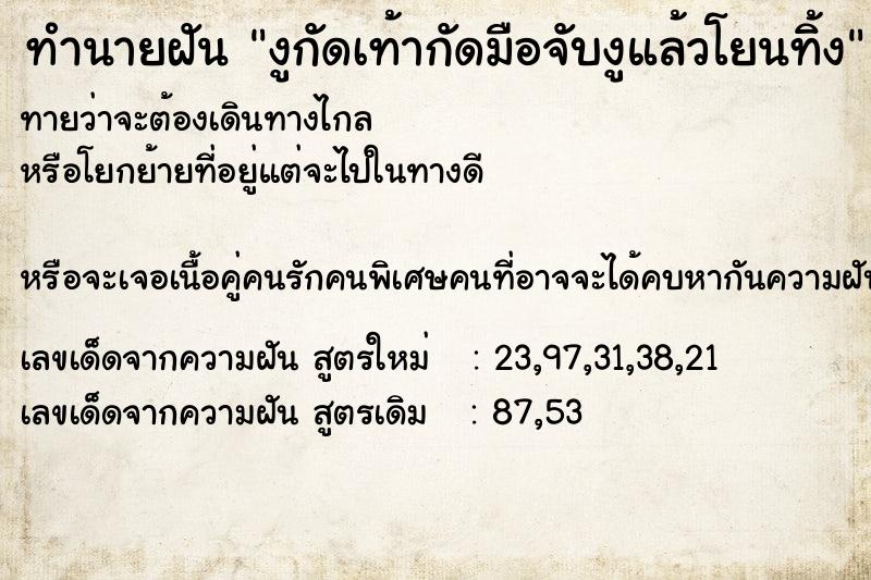 ทำนายฝัน งูกัดเท้ากัดมือจับงูแล้วโยนทิ้ง