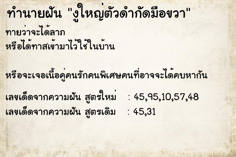 ทำนายฝันทำนายฝันงูใหญ่ตัวดำกัดมือขวา