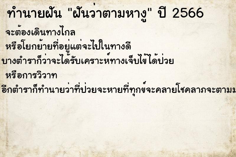 ทำนายฝันฝันว่าตามหางู ทำนายฝันทำนายฝันฝันว่าตามหางู