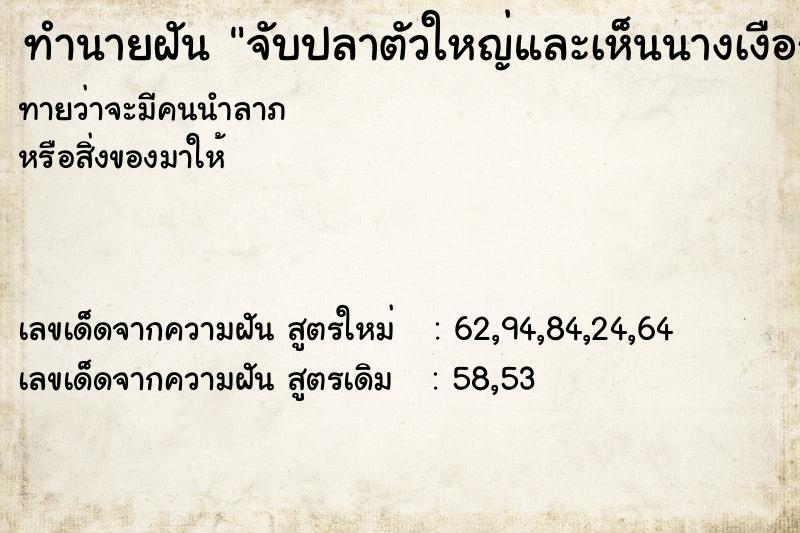 ทำนายฝันทำนายฝันจับปลาตัวใหญ่และเห็นนางเงือก