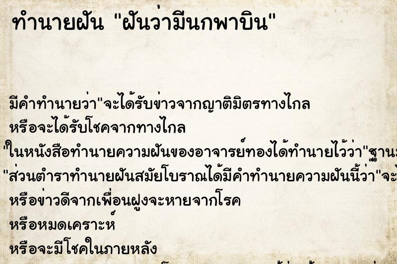 ทำนายฝัน ฝันว่ามีนกพาบิน ทำนายฝัน ฝันว่ามีนกพาบิน