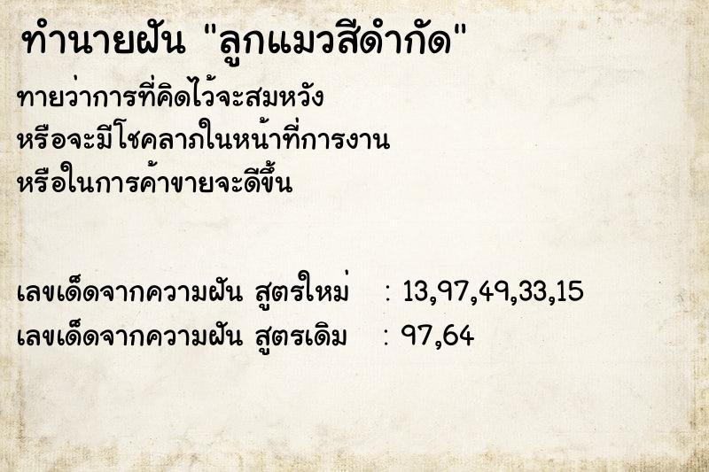 ทำนายฝันลูกแมวสีดำกัด ทำนายฝันทำนายฝันลูกแมวสีดำกัด