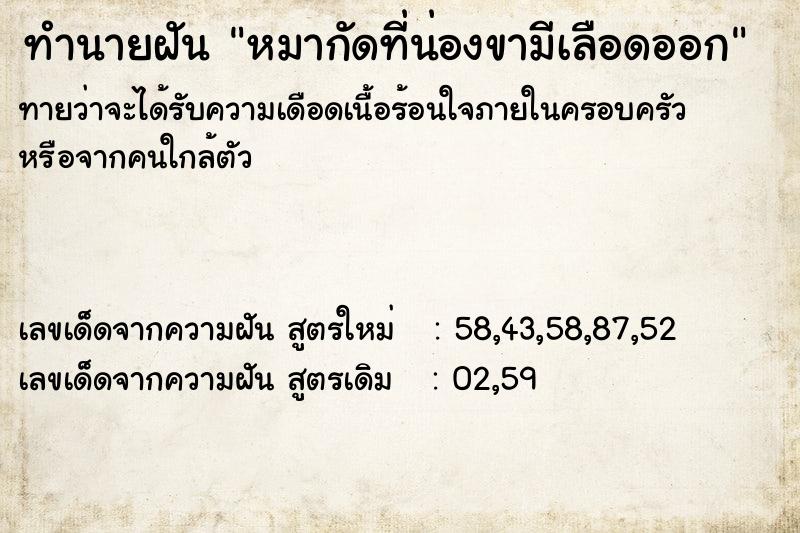 ทำนายฝัน หมากัดที่น่องขามีเลือดออก ทำนายฝัน หมากัดที่น่องขามีเลือดออก