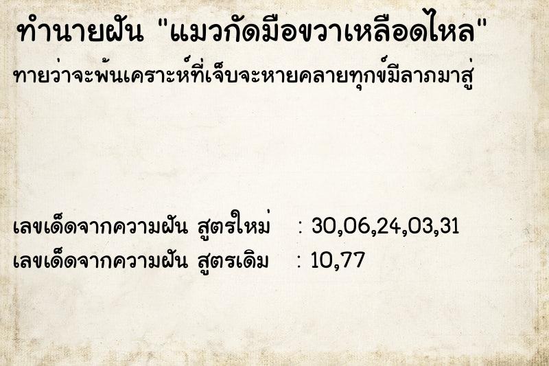 ทำนายฝันทำนายฝันแมวกัดมือขวาเหลือดไหล