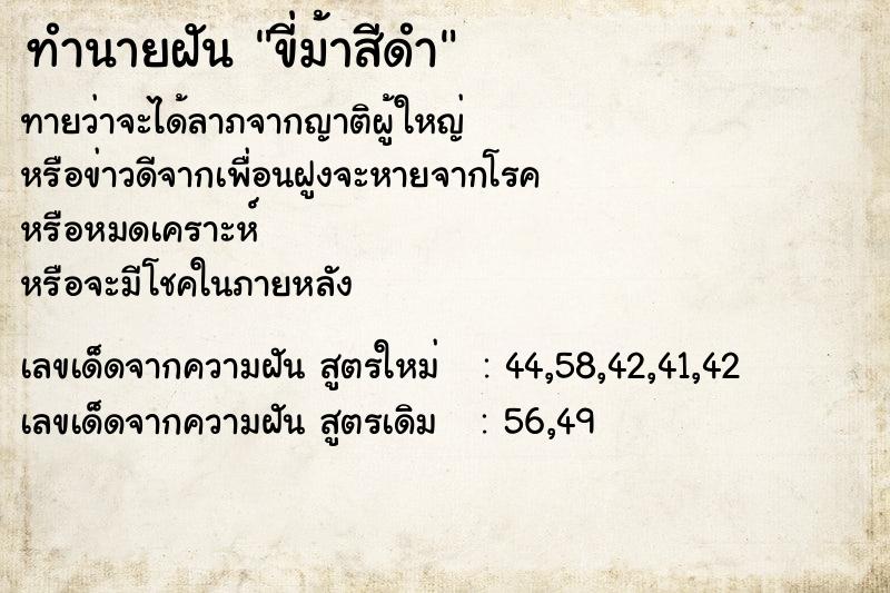 ทำนายฝันขี่ม้าสีดำ ทำนายฝันทำนายฝันขี่ม้าสีดำ
