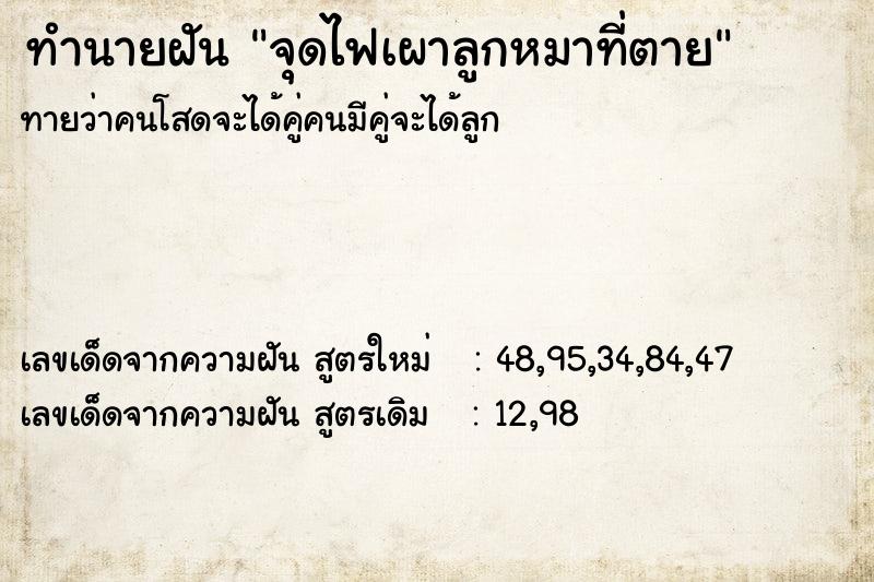 ทำนายฝันทำนายฝันจุดไฟเผาลูกหมาที่ตาย