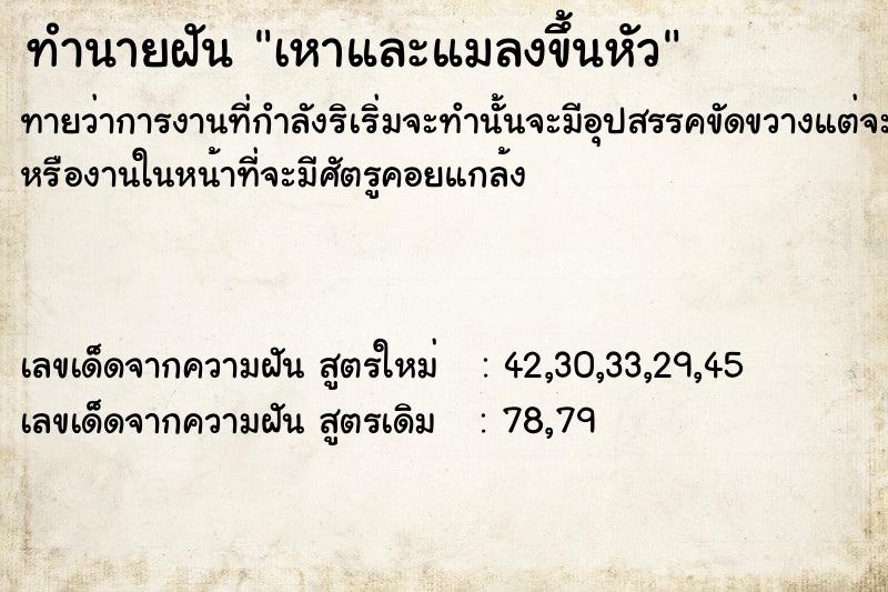 ทำนายฝันเหาและแมลงขึ้นหัว ทำนายฝันทำนายฝันเหาและแมลงขึ้นหัว