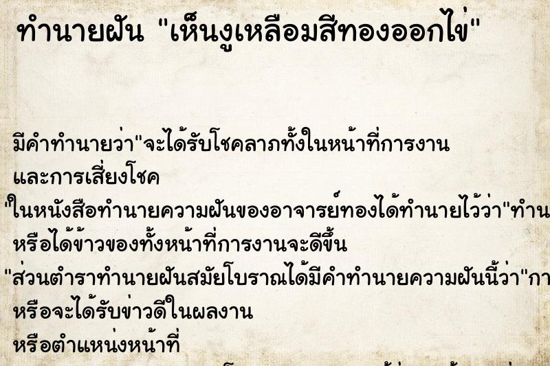 ทำนายฝัน เห็นงูเหลือมสีทองออกไข่ ทำนายฝัน เห็นงูเหลือมสีทองออกไข่