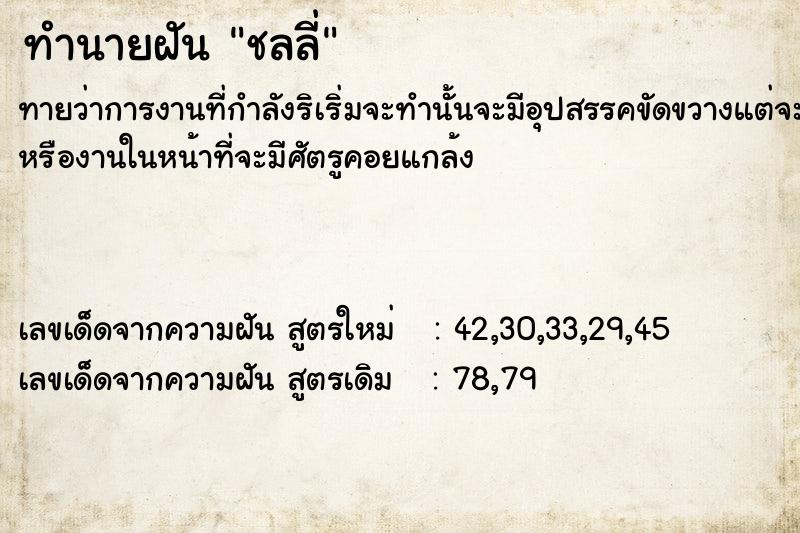 ทำนายฝันชลลี่ ทำนายฝันทำนายฝันชลลี่