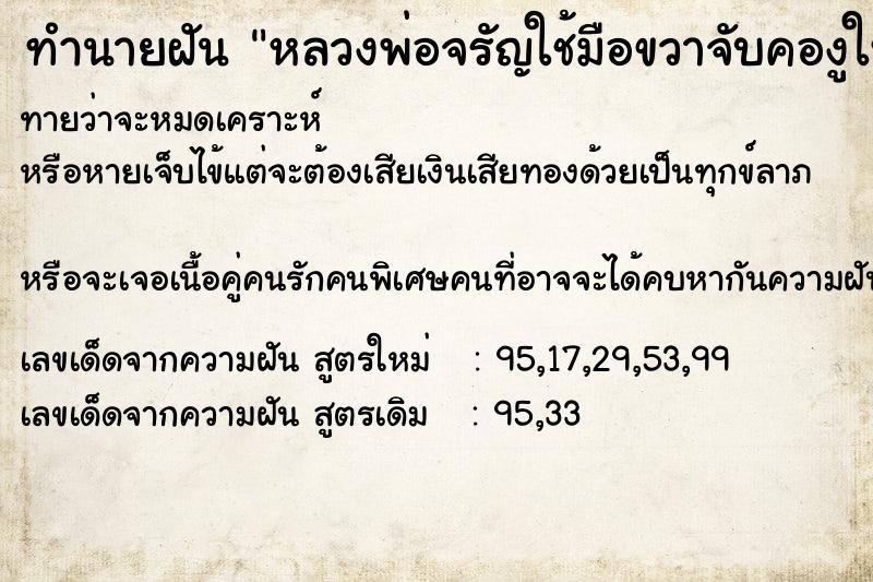 ทำนายฝันทำนายฝันหลวงพ่อจรัญใช้มือขวาจับคองูใหญ่สีดำ