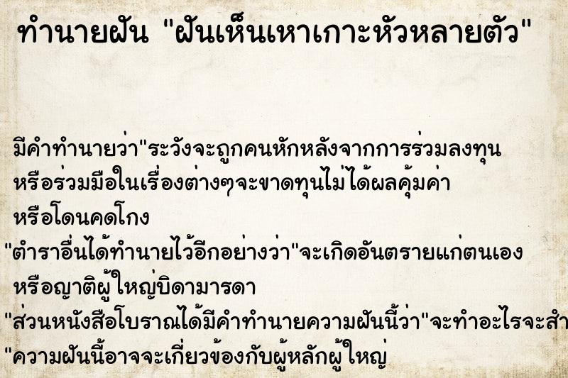 ทำนายฝัน ฝันเห็นเหาเกาะหัวหลายตัว ทำนายฝัน ฝันเห็นเหาเกาะหัวหลายตัว