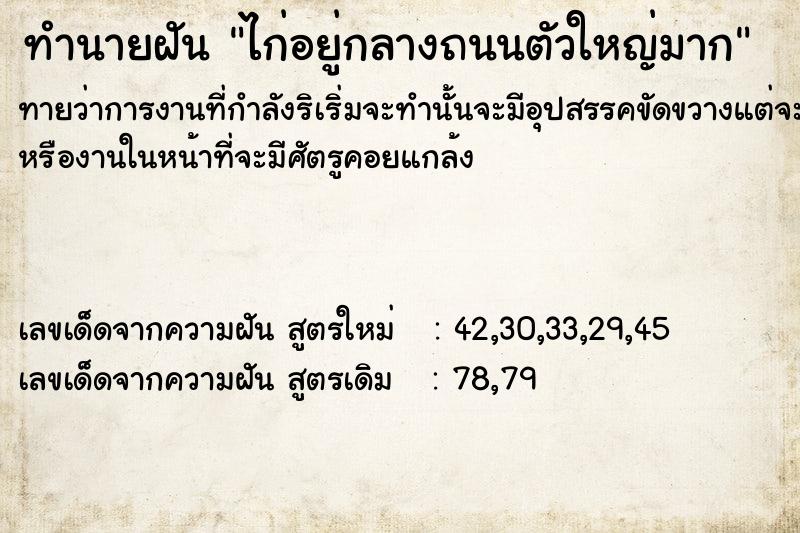 ทำนายฝัน ไก่อยู่กลางถนนตัวใหญ่มาก ทำนายฝัน ไก่อยู่กลางถนนตัวใหญ่มาก