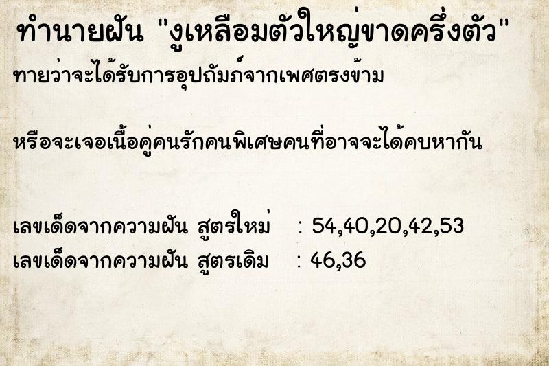 ทำนายฝันทำนายฝันงูเหลือมตัวใหญ่ขาดครึ่งตัว