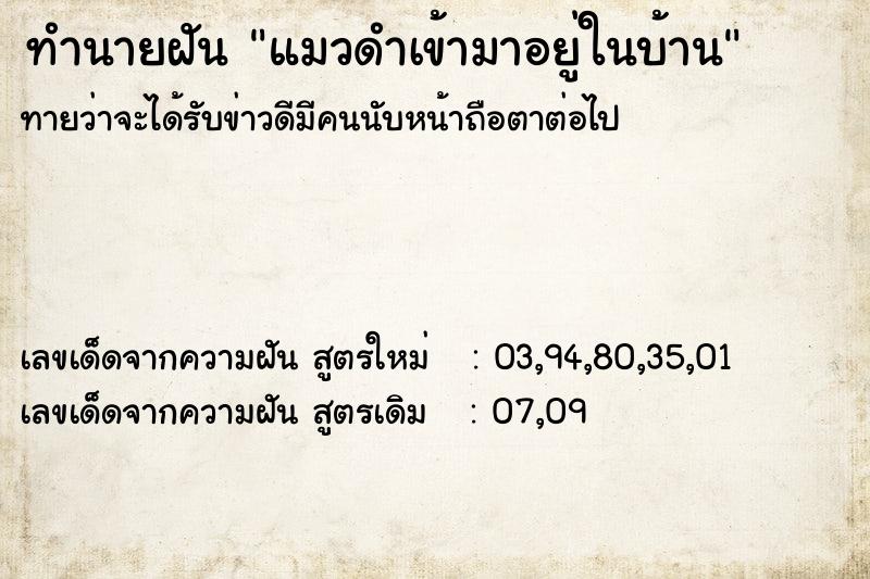 ทำนายฝัน แมวดำเข้ามาอยู่ในบ้าน