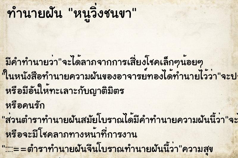 ทำนายฝันหนูวิ่งชนขา ทำนายฝันทำนายฝันหนูวิ่งชนขา