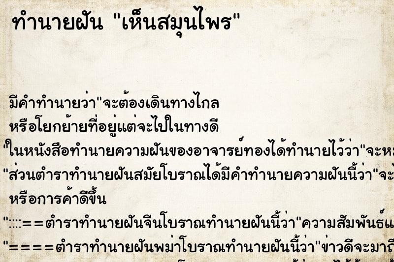 ทำนายฝันทำนายฝันเห็นสมุนไพร